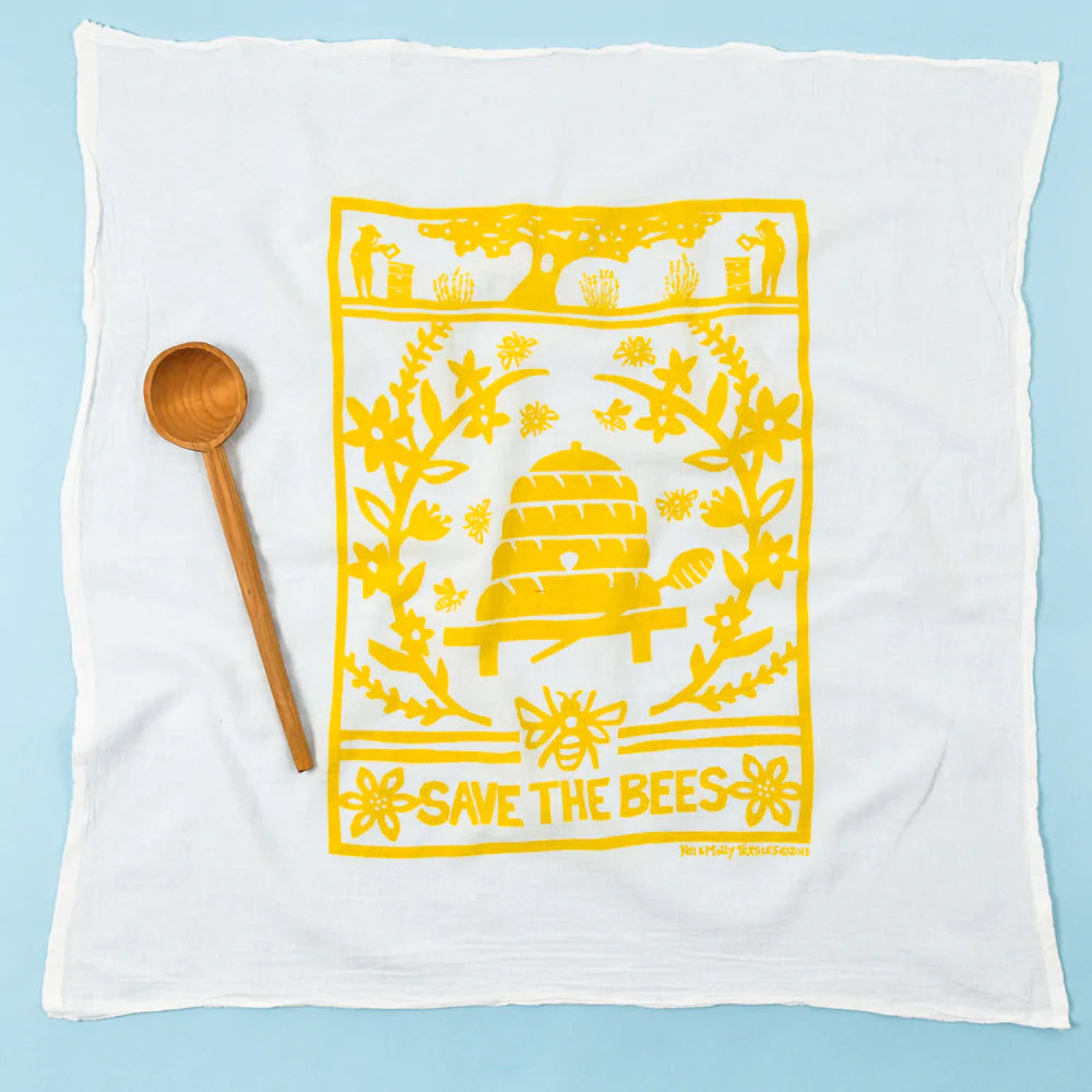 Flour Sack Dish Towel | Bees - Yellow
