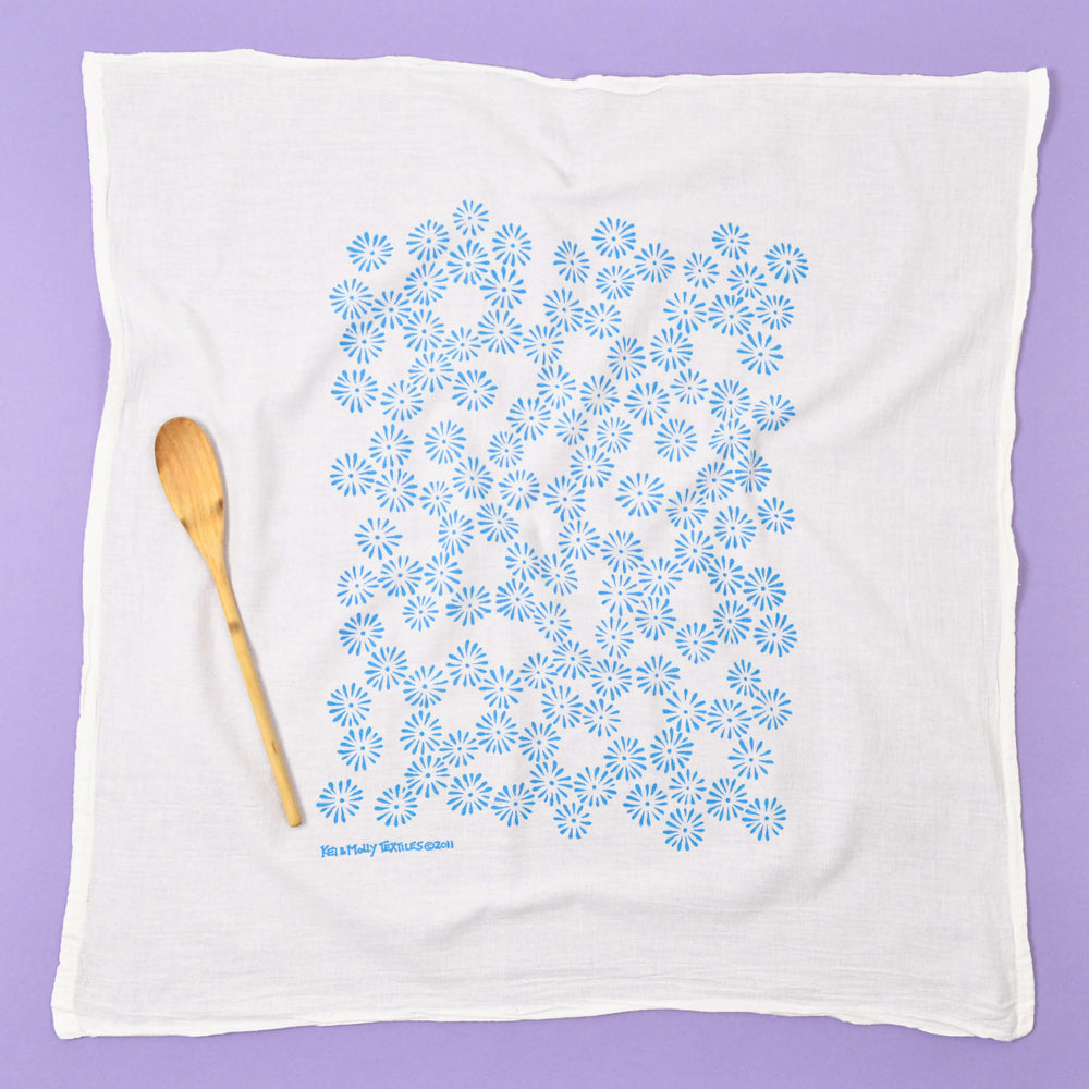 Flour Sack Dish Towel | Daisies - Turquoise