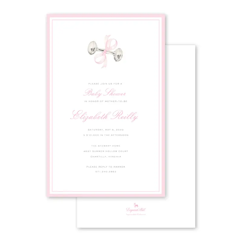 Rattle and Bow Pink Invitation - 10 ct