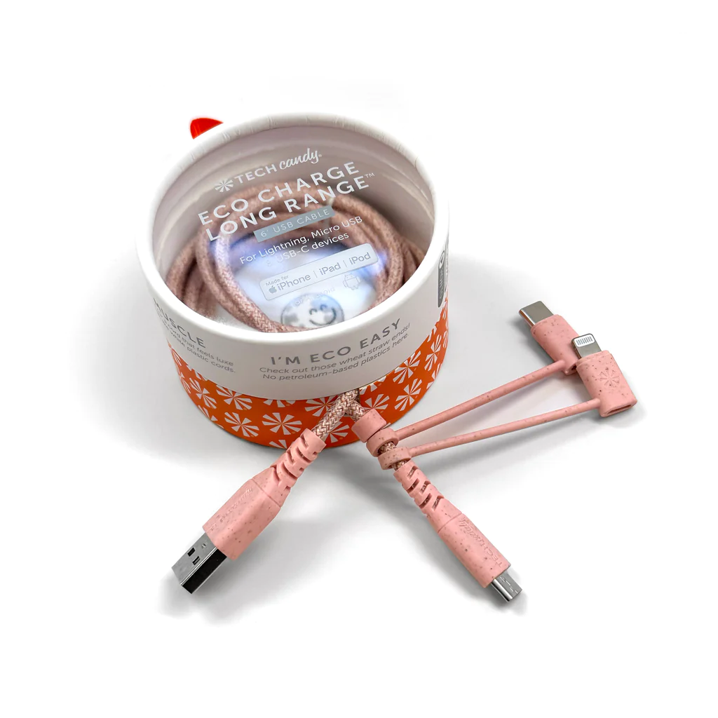 Eco Charge Usb Cable (3 Tip Mfi) : Rose/Pink
