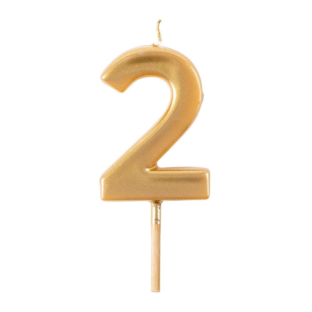 Gold Number Birthday Candle - Number 2