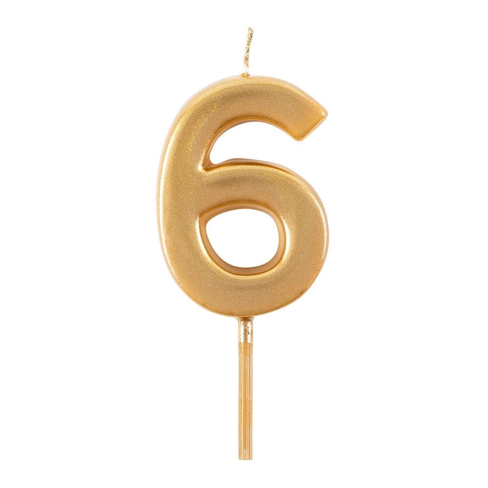 Gold Number Birthday Candle - Number 6