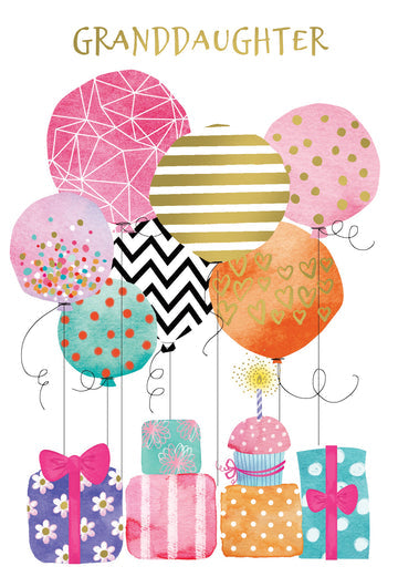 Birthday Granddaughter Card Balloons And Presents