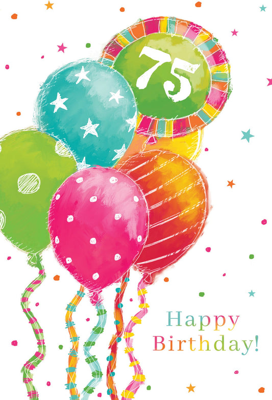 75th Birthday Card with Colorful Balloons