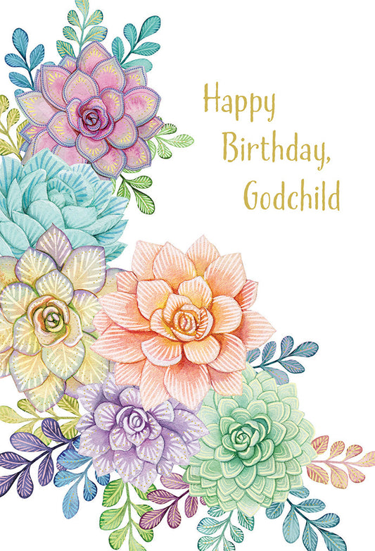 Succulents Birthday Card Godchild