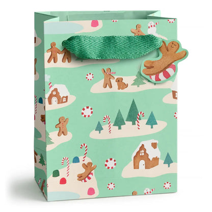 Small Gift Bag - Mint Gingerbread Village