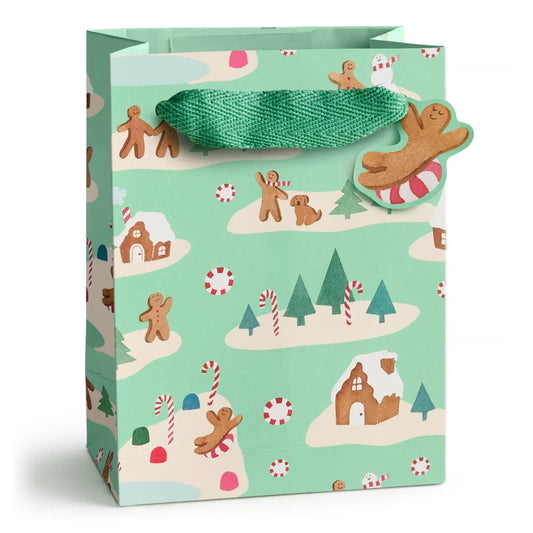 Small Gift Bag - Mint Gingerbread Village