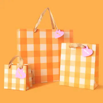 Orange Gingham Gift Bag - Medium