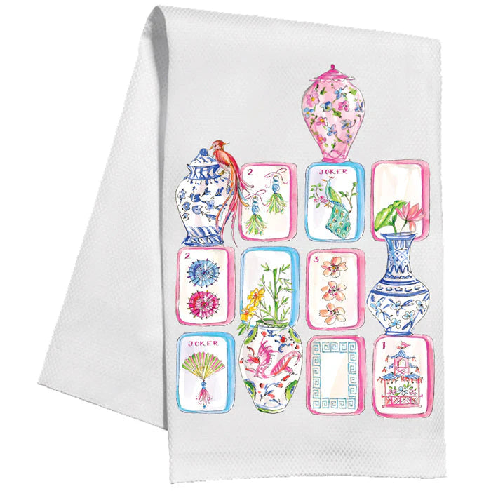 Kitchen Towel - Mahjong Tiles and Chinoiserie Pots