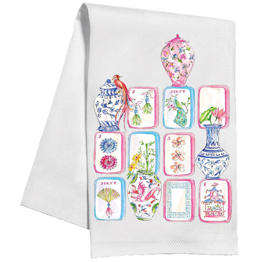 Kitchen Towel - Mahjong Tiles and Chinoiserie Pots