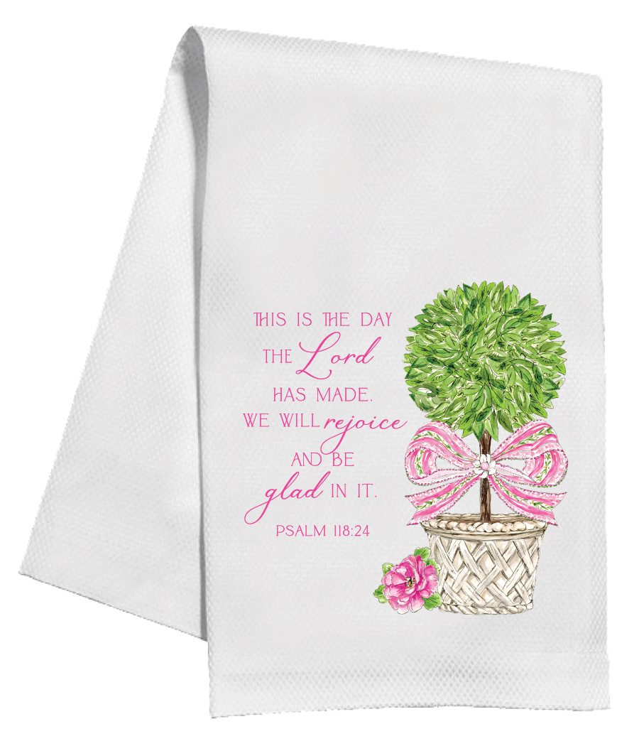 Kitchen Towel - Joy Topiary with Pink Bow