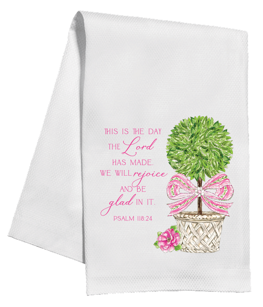 Kitchen Towel - Joy Topiary with Pink Bow
