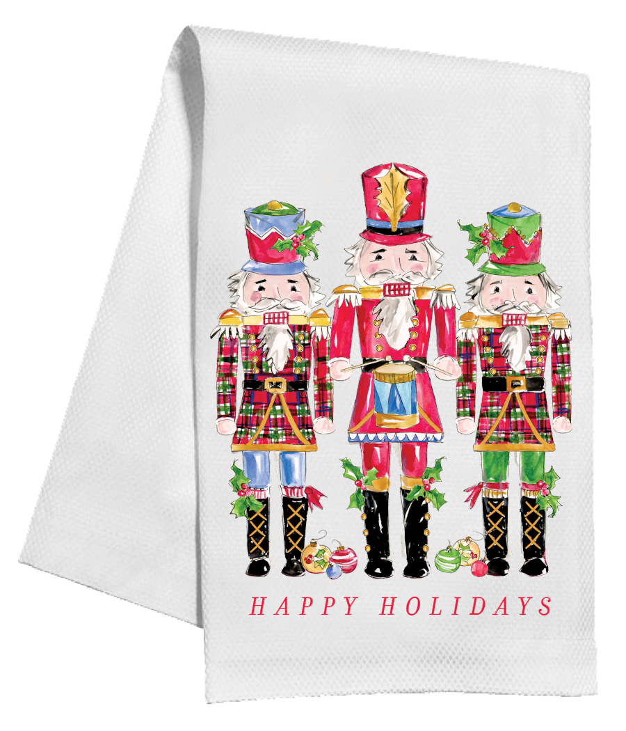 Kitchen Towel - Happy Holidays Red and Green Nutcrackers
