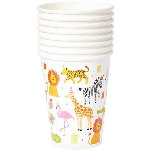 Party Animal Paper Cups with Straw Toppers | 8 ct