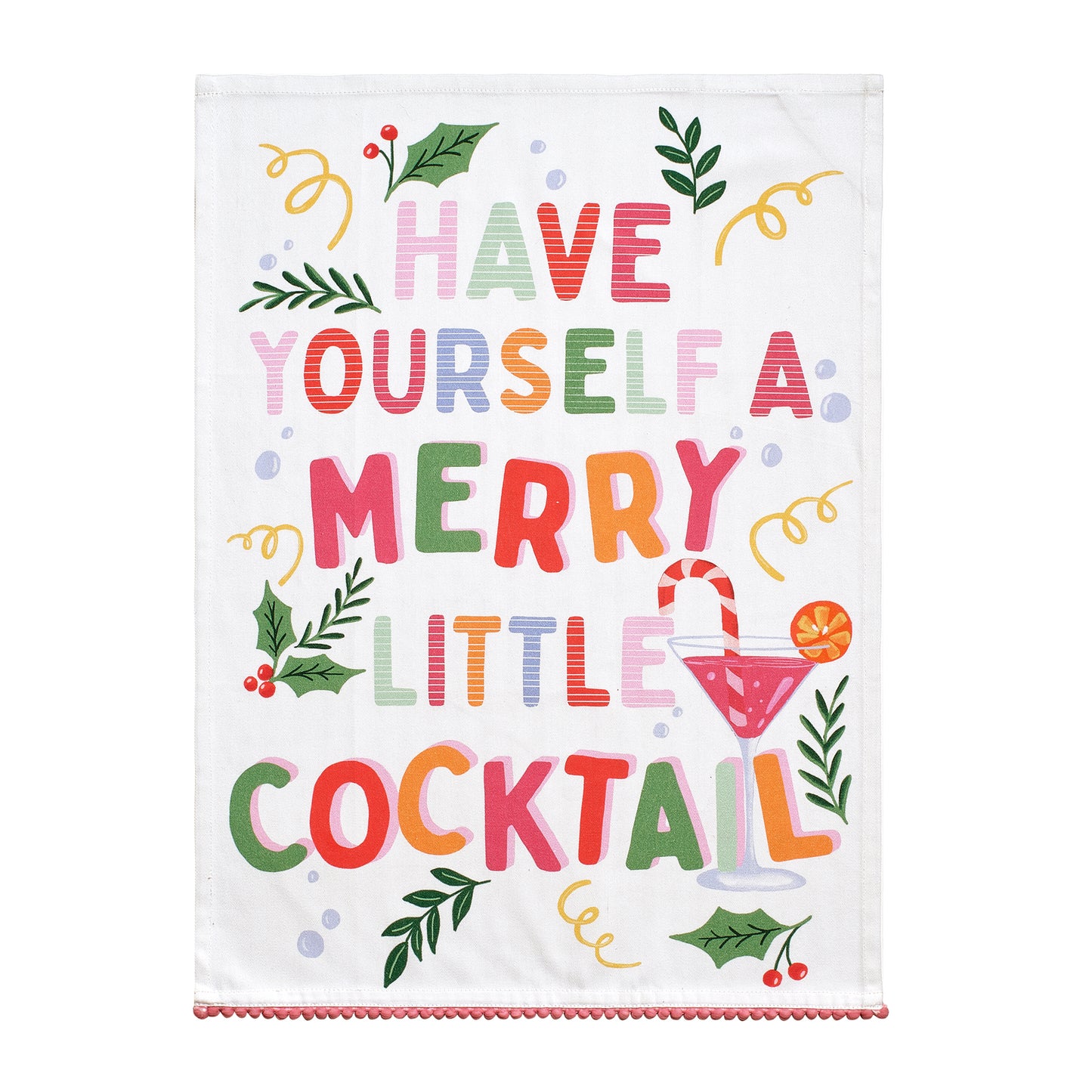 Merry Little Cocktail Pom Poms Kitchen Towel