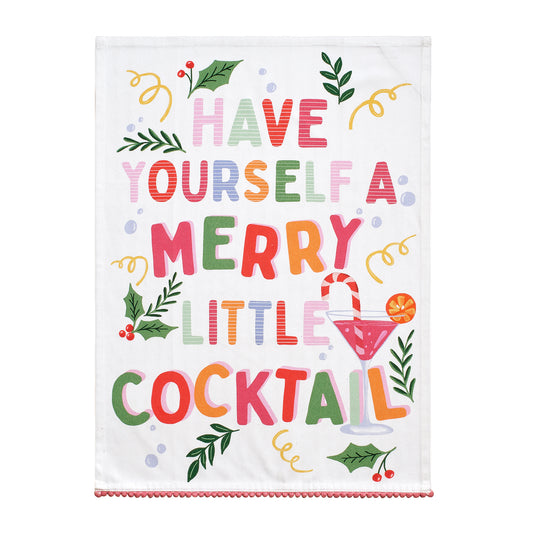 Merry Little Cocktail Pom Poms Kitchen Towel