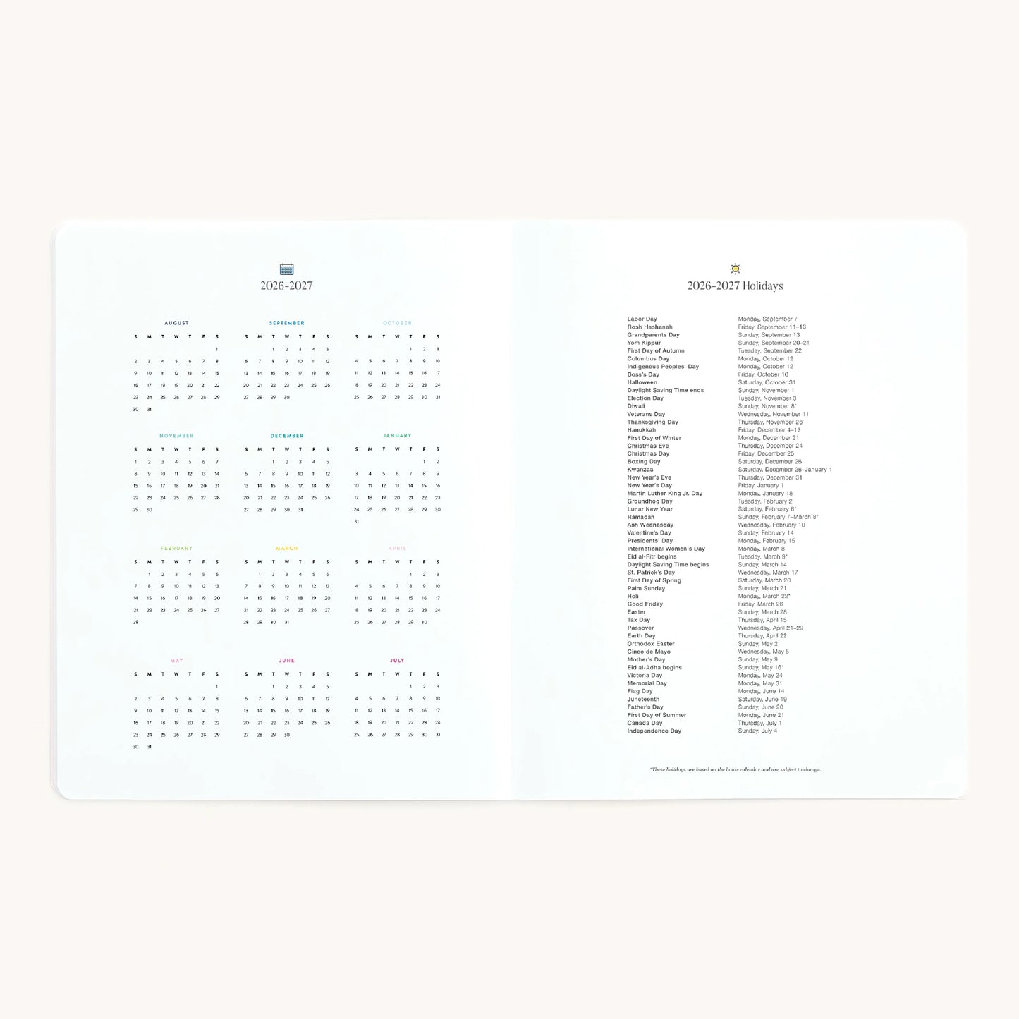 2026-2027 Monthly Planner - Happy Stripe