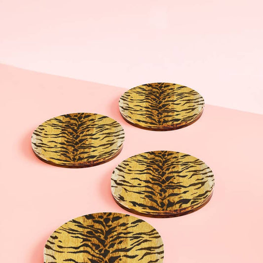 Bengal Print - Set of 4 Acrylic Coasters + Holder