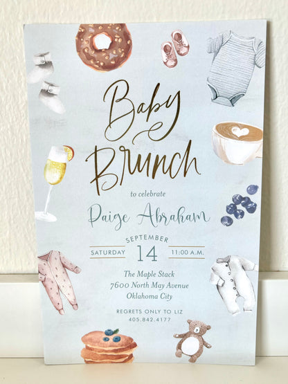 Baby Brunch Foil Blue Invitation - 10 CT