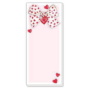 Skinny Notepad - Hand painted Valentine Bow - Pink