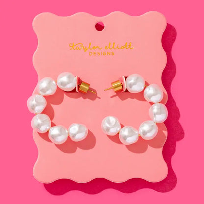 Hoop Earrings - Medium - Gold Plated + Pearls - Megan