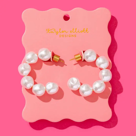 Hoop Earrings - Medium - Gold Plated + Pearls - Megan