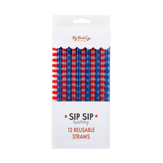 Red Stripe and Blue Star Reusable Straws
