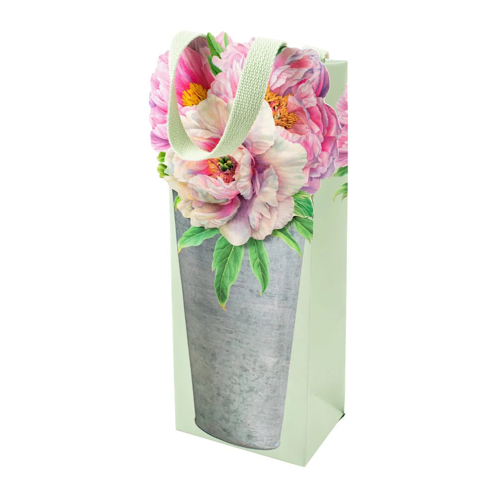 Peonies in French Bucket Bottle Bag