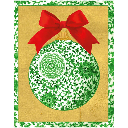 Petite Boxed Christmas Cards - Green Ceramic Ornament