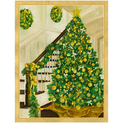 Boxed Christmas Cards - Golden Christmas Tree and Staircase
