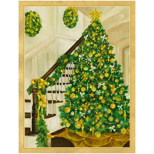 Boxed Christmas Cards - Golden Christmas Tree and Staircase