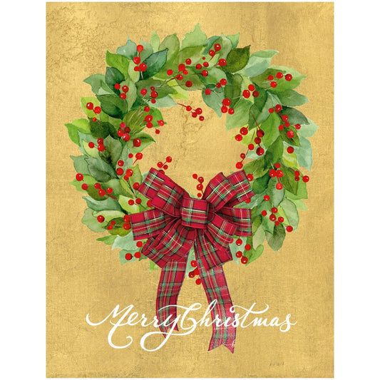 Boxed Christmas Cards - Leaf Wreath with Plaid Bow