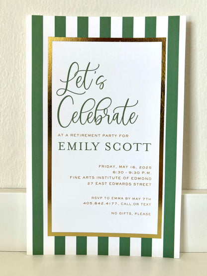 Green Stripe & Gold Foil Invitation - 10CT