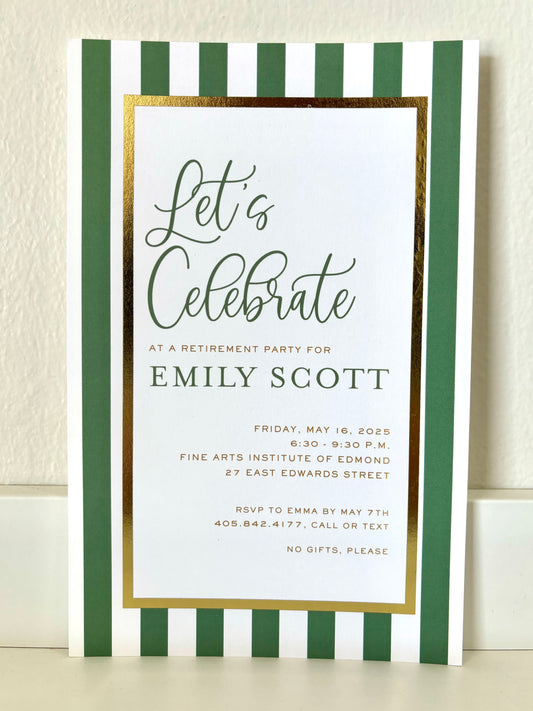 Green Stripe & Gold Foil Invitation - 10CT