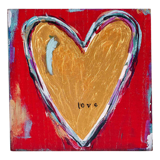 Love Red and Gold Wood Block