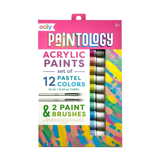 Paintology Acrylic Paints + 2 Brushes - Pastel Col