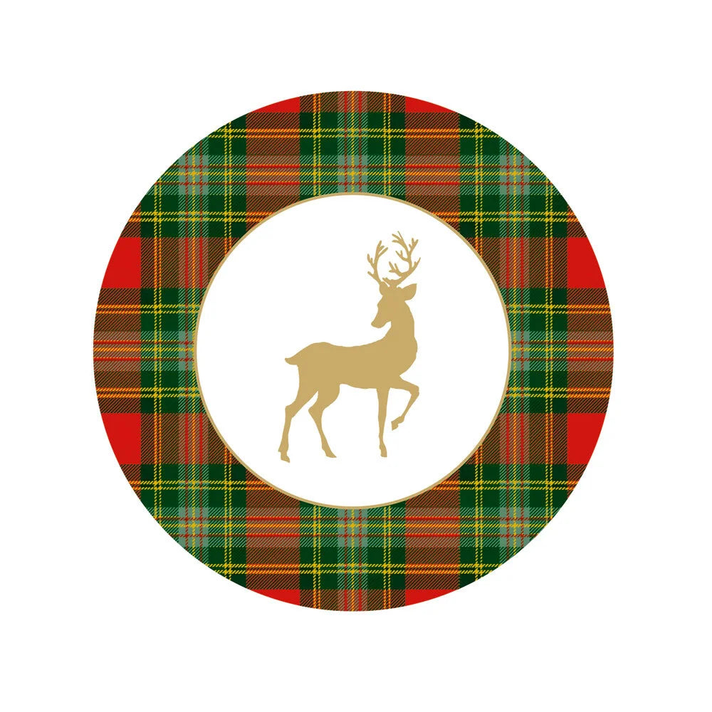 Salad/Dessert Plate - Reindeer Tartan Red