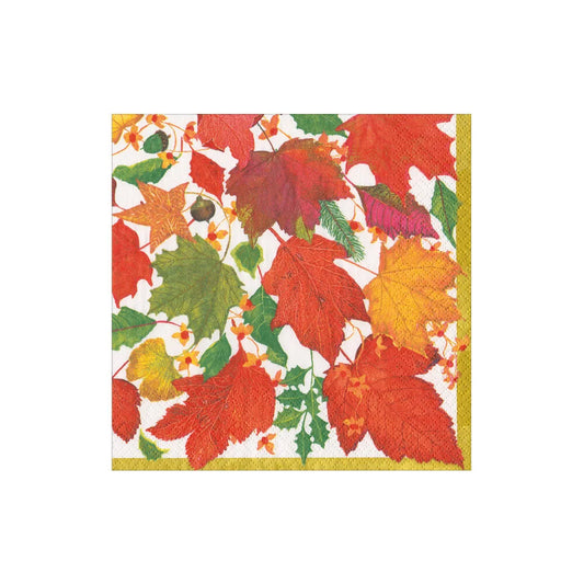 Cocktail Napkin - Swirling Leaves White