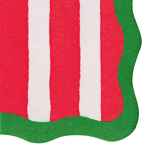 Die-Cut Napkin - Cafe Stripe Scallop Red/Green