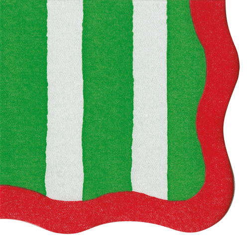 Die-Cut Napkin - Cafe Stripe Scallop Green/Red