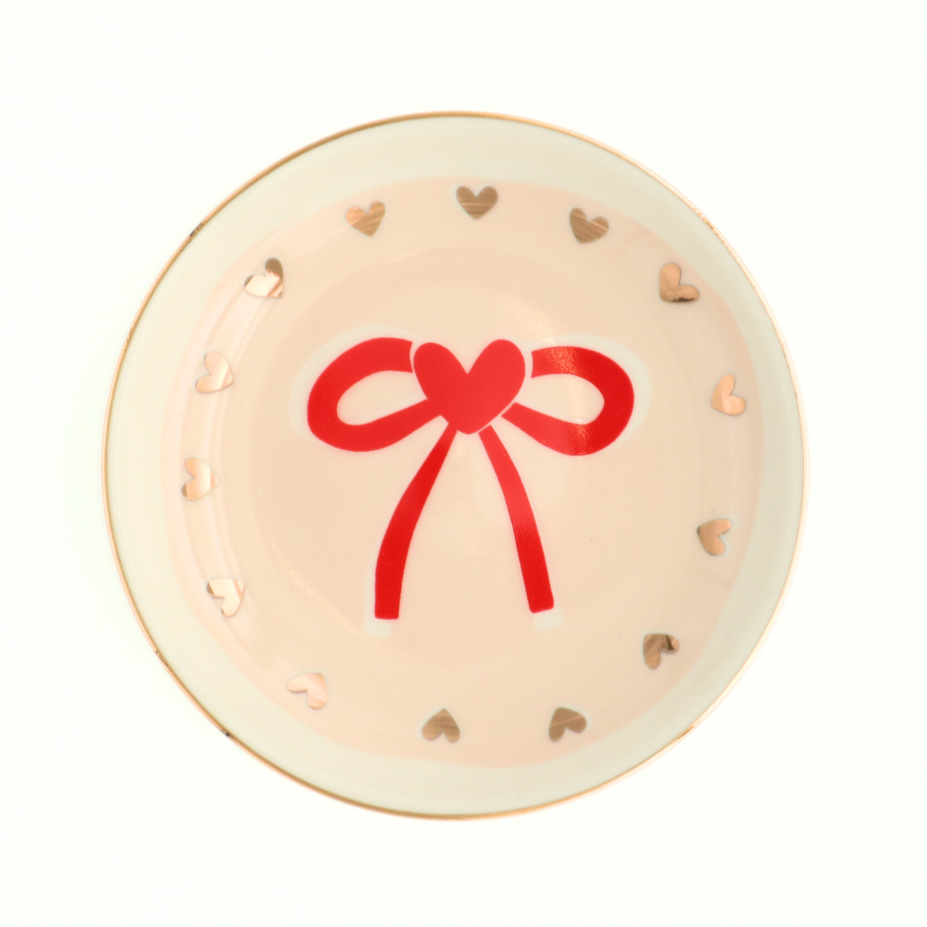 Trinket Tray -  Red Bow and Gold Heart
