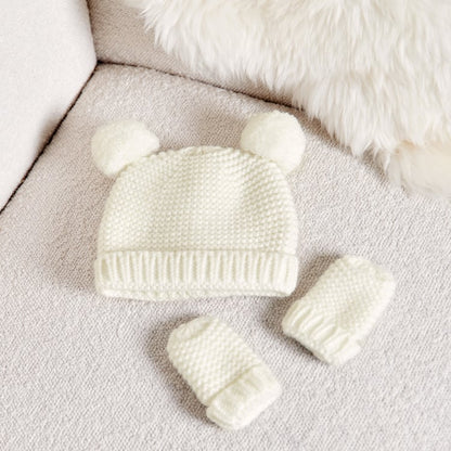Baby Knitted Hat & Mittens Set - White