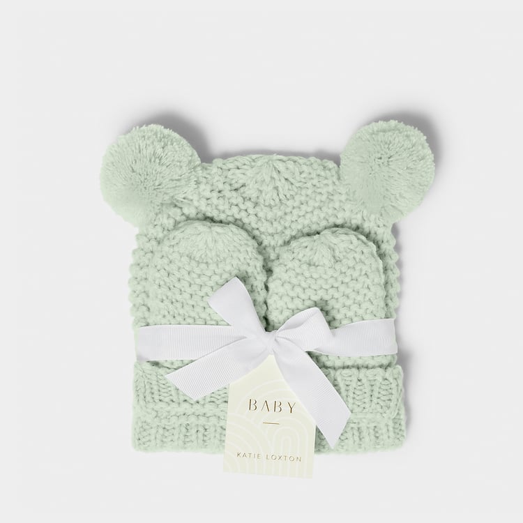 Baby Knitted Hat & Mittens Set - Light Sage