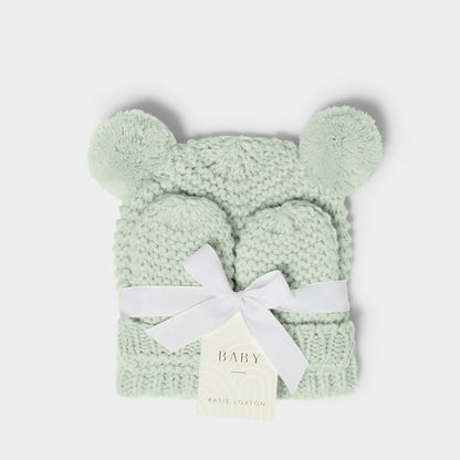 Baby Knitted Hat & Mittens Set - Light Sage