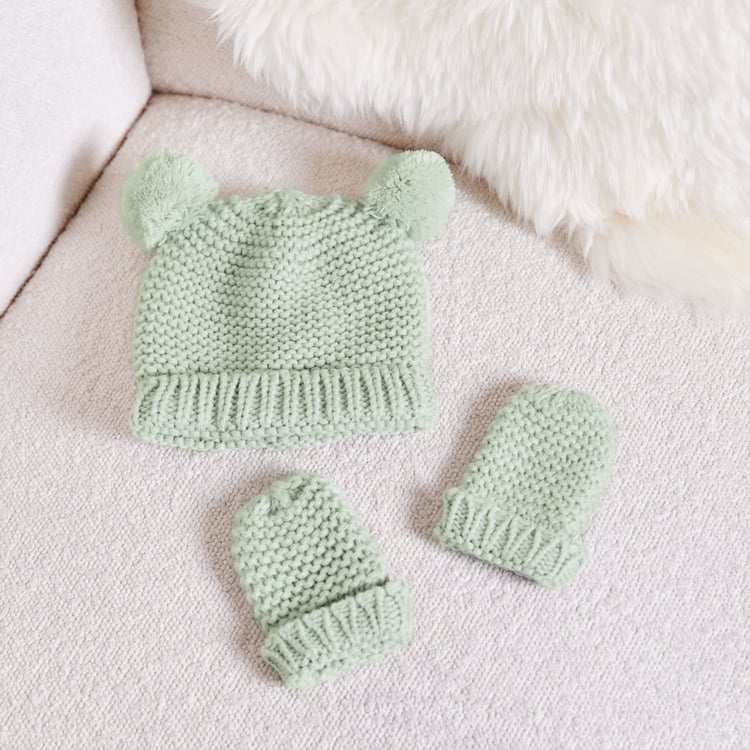 Baby Knitted Hat & Mittens Set - Light Sage