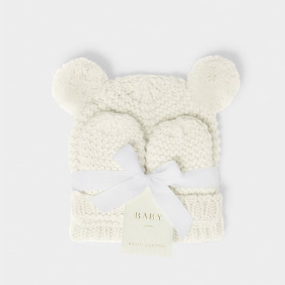 Baby Knitted Hat & Mittens Set - White