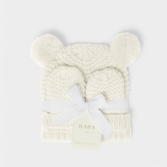 Baby Knitted Hat & Mittens Set - White