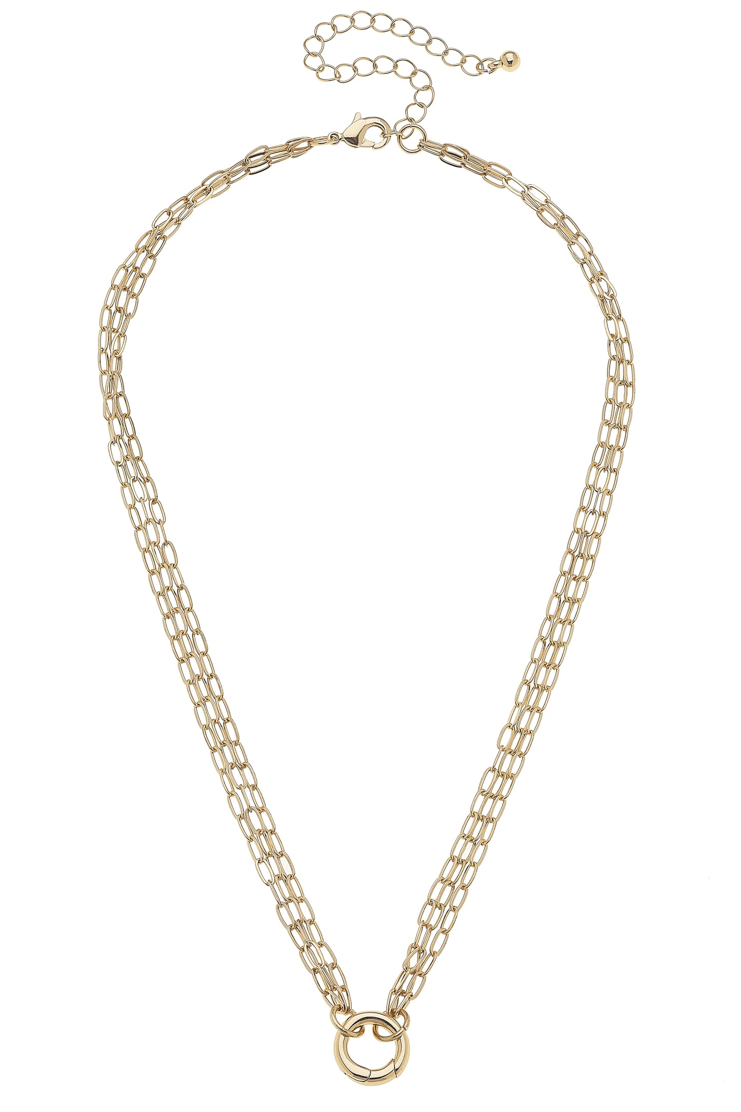 Three Row Chain Necklace - Charm Base - Shiny Gold