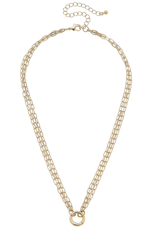Three Row Chain Necklace - Charm Base - Shiny Gold