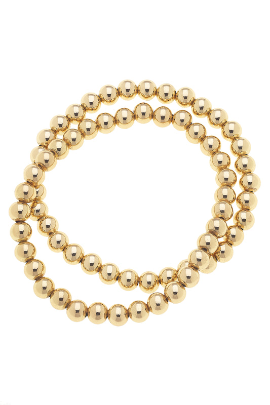Stretch Bracelet - Ball Bead - Shiny Gold